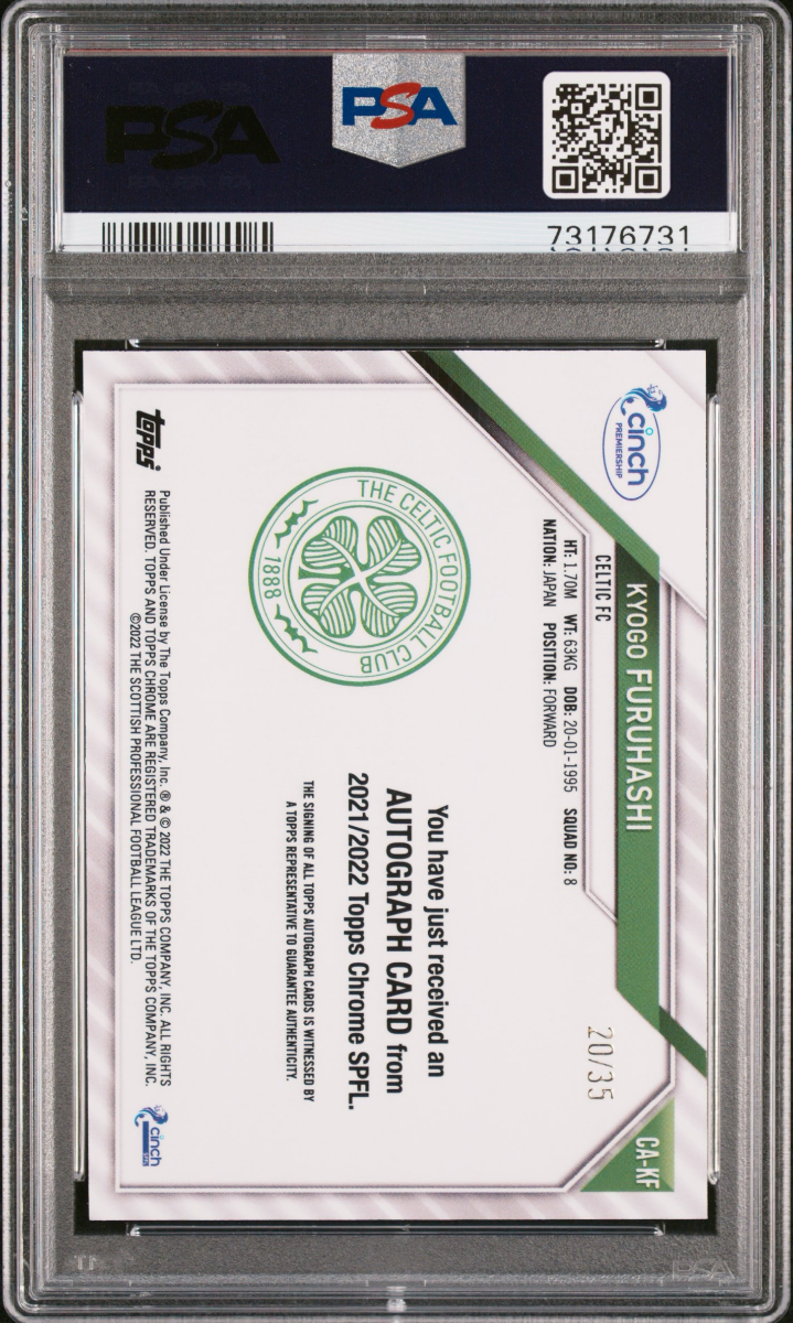 Kyogo Furuhashi 2021 Topps Chrome SPFL Green Tartan Auto /35 PSA 10 — back