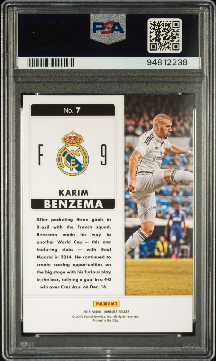 2015 Panini Donruss Fantastic Finishers Red Soccer Ball Karim Benzema /49 — back