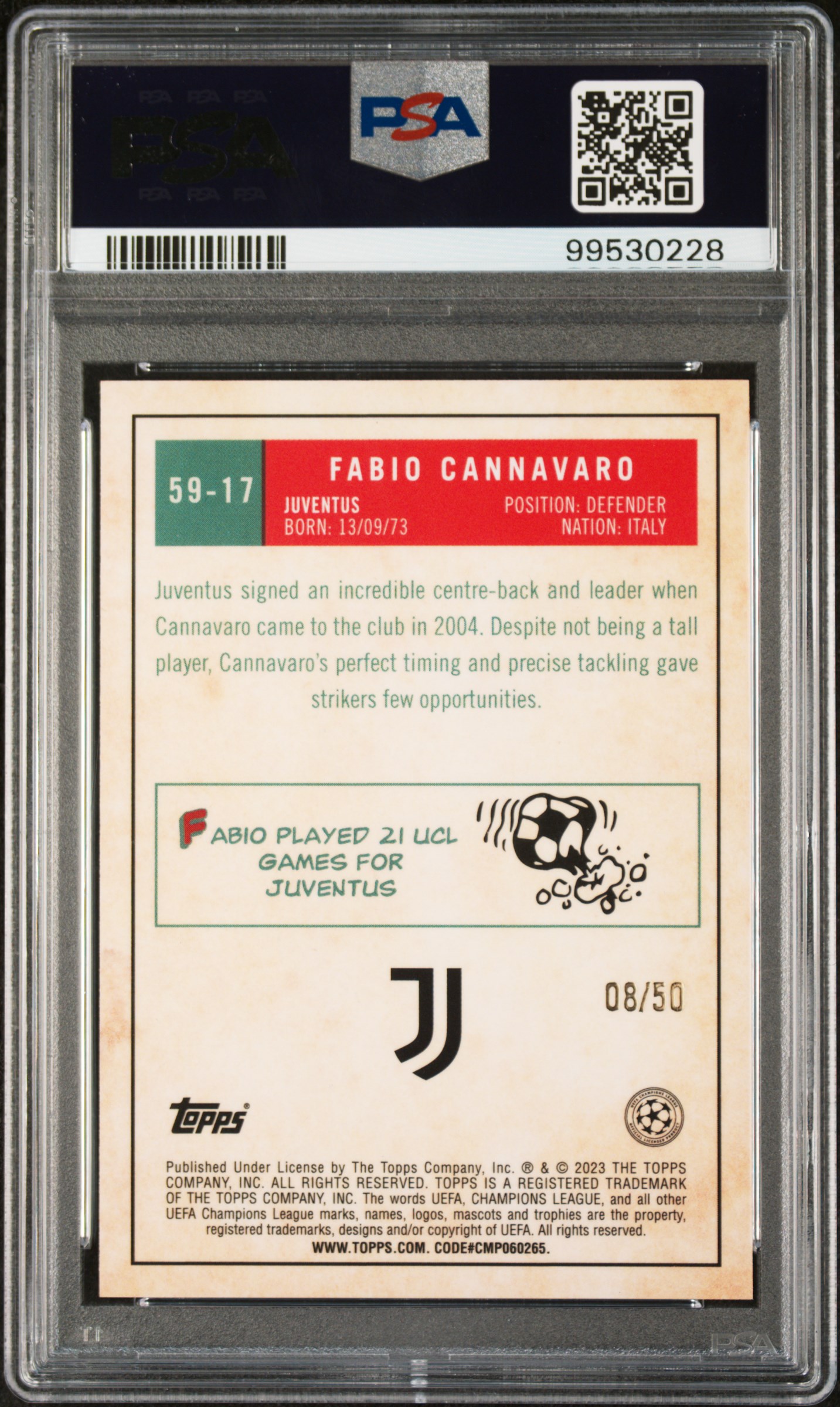 2022-23 topps chrome ucc Fabio Cannavaro Gold 1959 — back