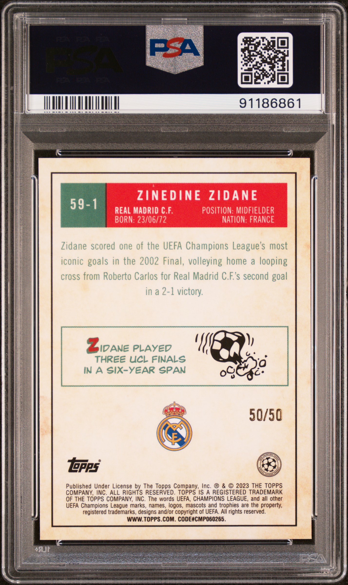 2022-23 topps chrome ucc Zinedine Zidane Gold 1959 — back