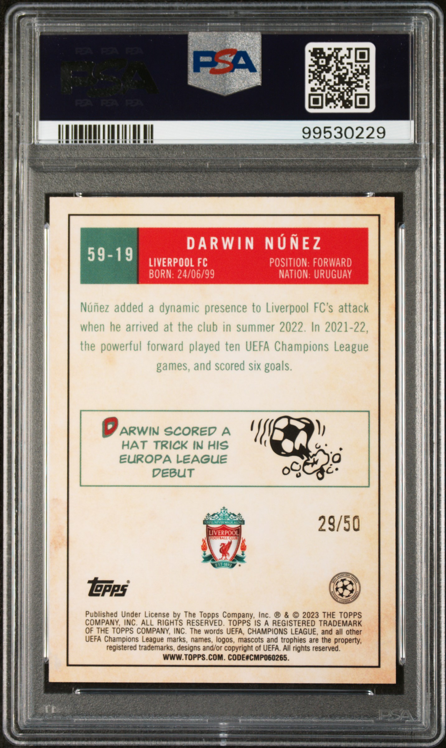2022-23 topps chrome ucc Darwin Nunez Gold 1959 back
