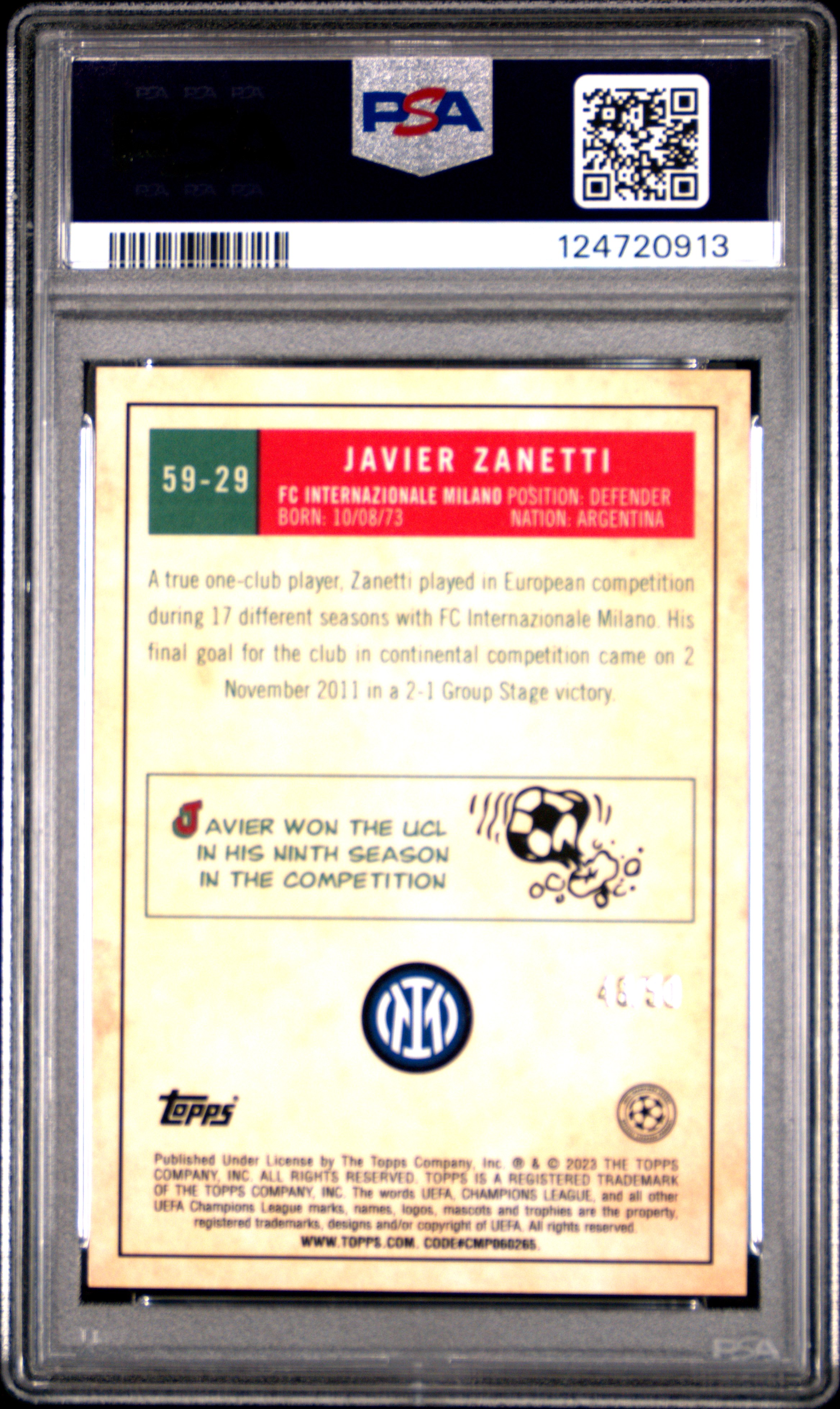 2022-23 topps chrome ucc Javier Zanetti Gold 1959 — back