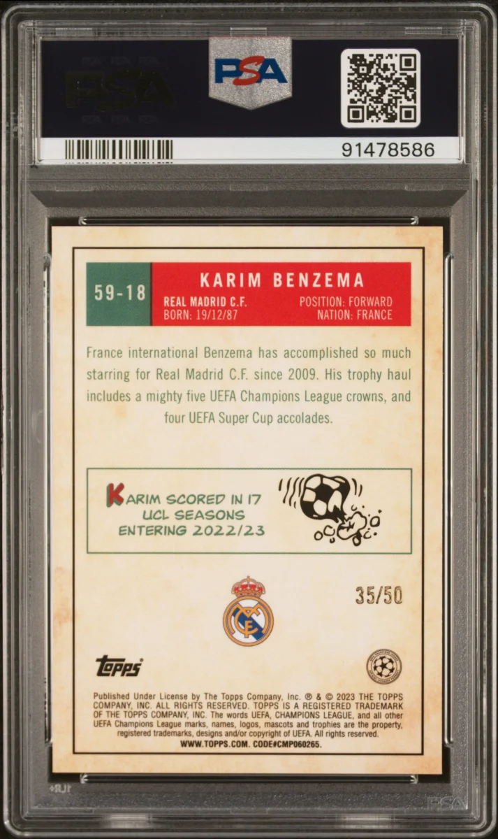 2022-23 topps chrome ucc Karim Benzema Gold 1959 back
