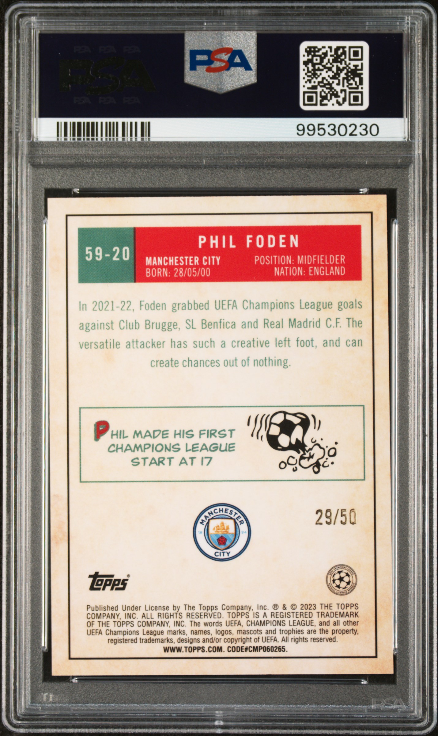 2022-23 topps chrome ucc Phil Foden Gold 1959 back