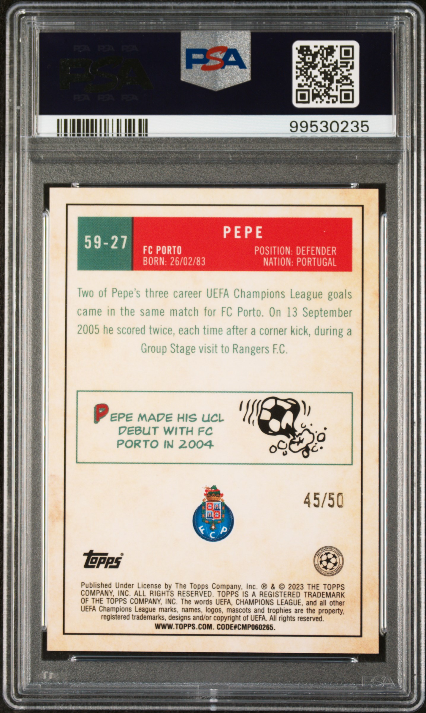 2022-23 topps chrome ucc Pepe Gold 1959 back
