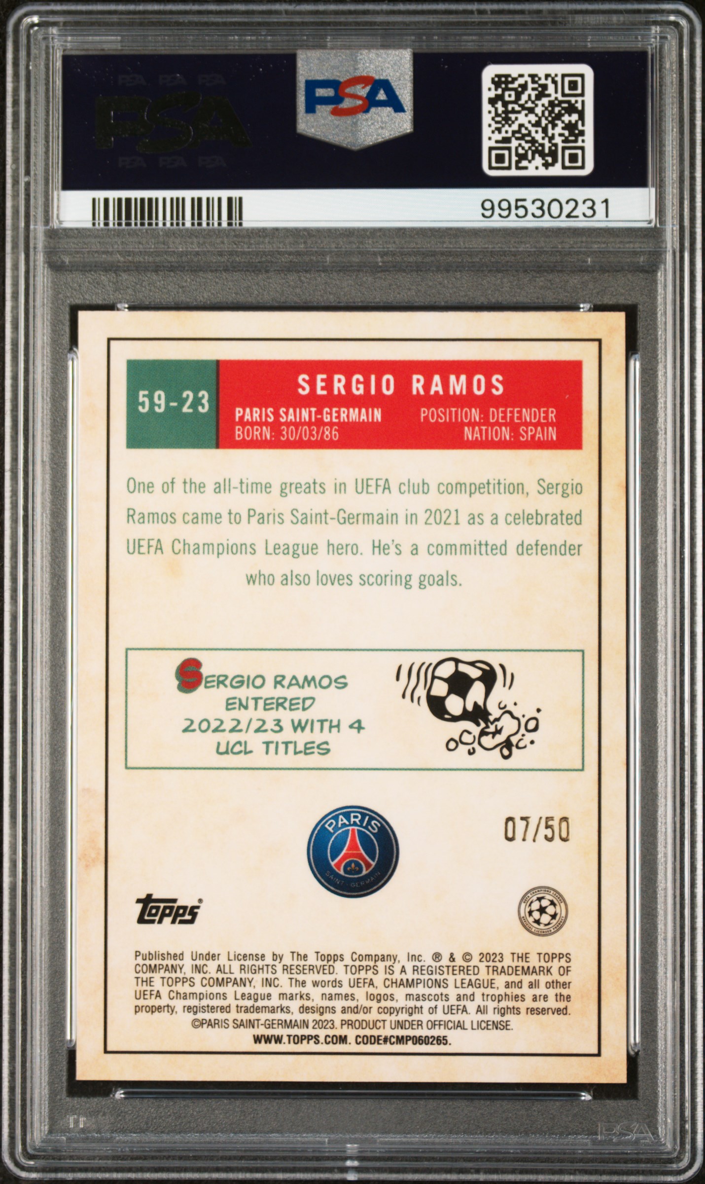 2022-23 topps chrome ucc Sergio Ramos Gold 1959 back