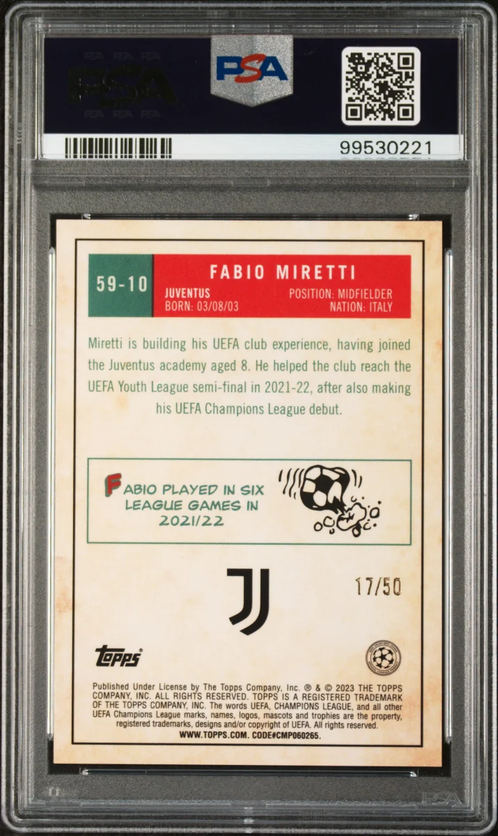 2022-23 topps chrome ucc Fabio Miretti Gold 1959 back