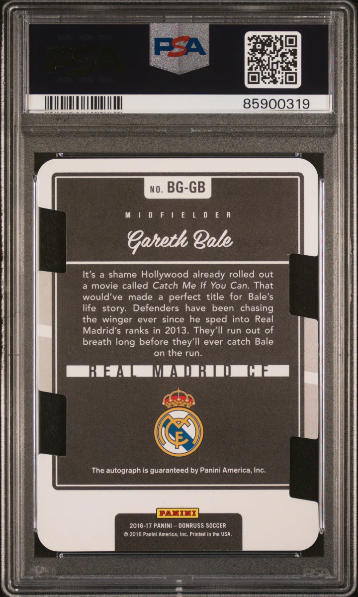 2016-17 Panini Donruss The Beautiful Game Press Proof Die-Cut Gareth Bale auto /49 — back
