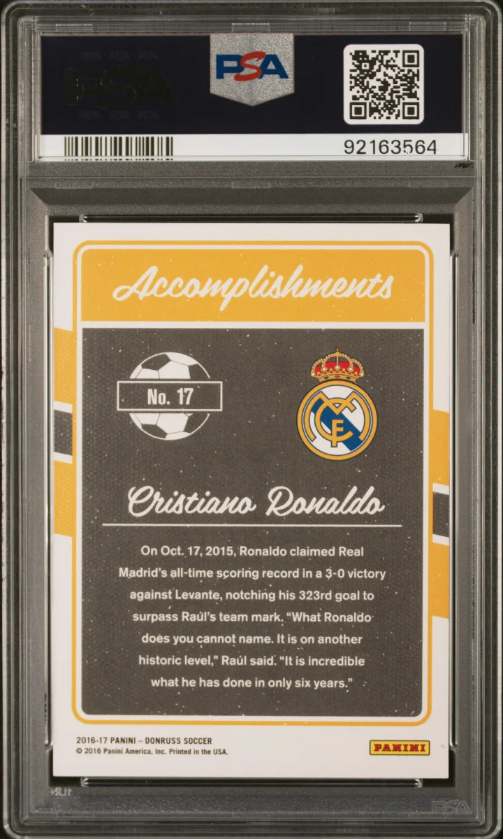 2016-17 Panini Donruss Accomplishments Cristiano Ronaldo Canvas /49 — back