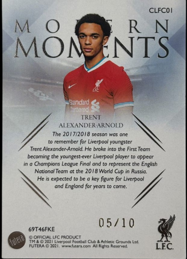Trent Alexander Arnold Futera Liverpool FC 2021 Modern Moments 05/10 — back