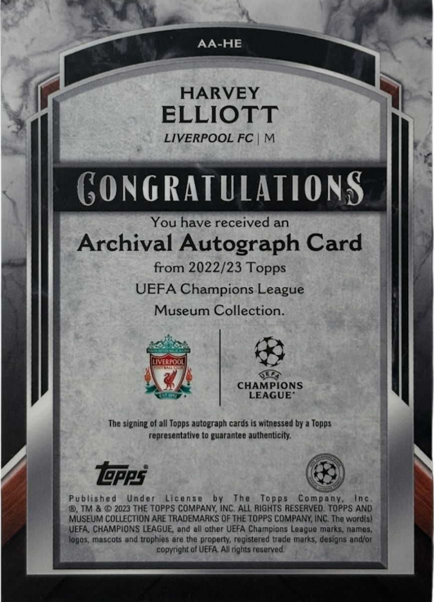 Harvey Elliott Archival Autographs 216/299 — back