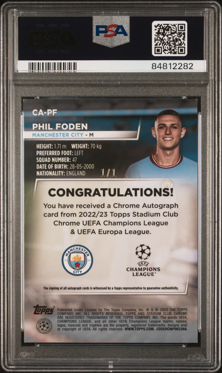 2022 phil foden chrome stadium psa 8 back
