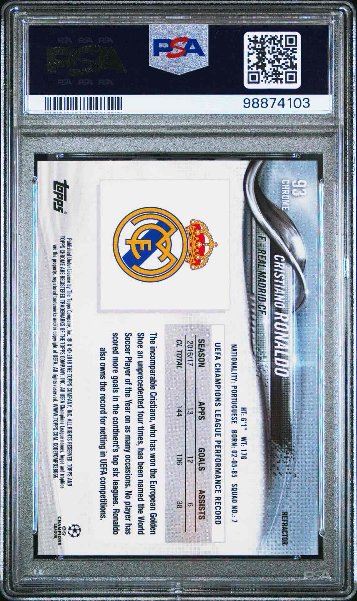 2017 TOPPS CHROME UEFA CHAMPIONS LEAGUE | WITH BALL-REFRACTORCRISTIANO RONALDO 93 back