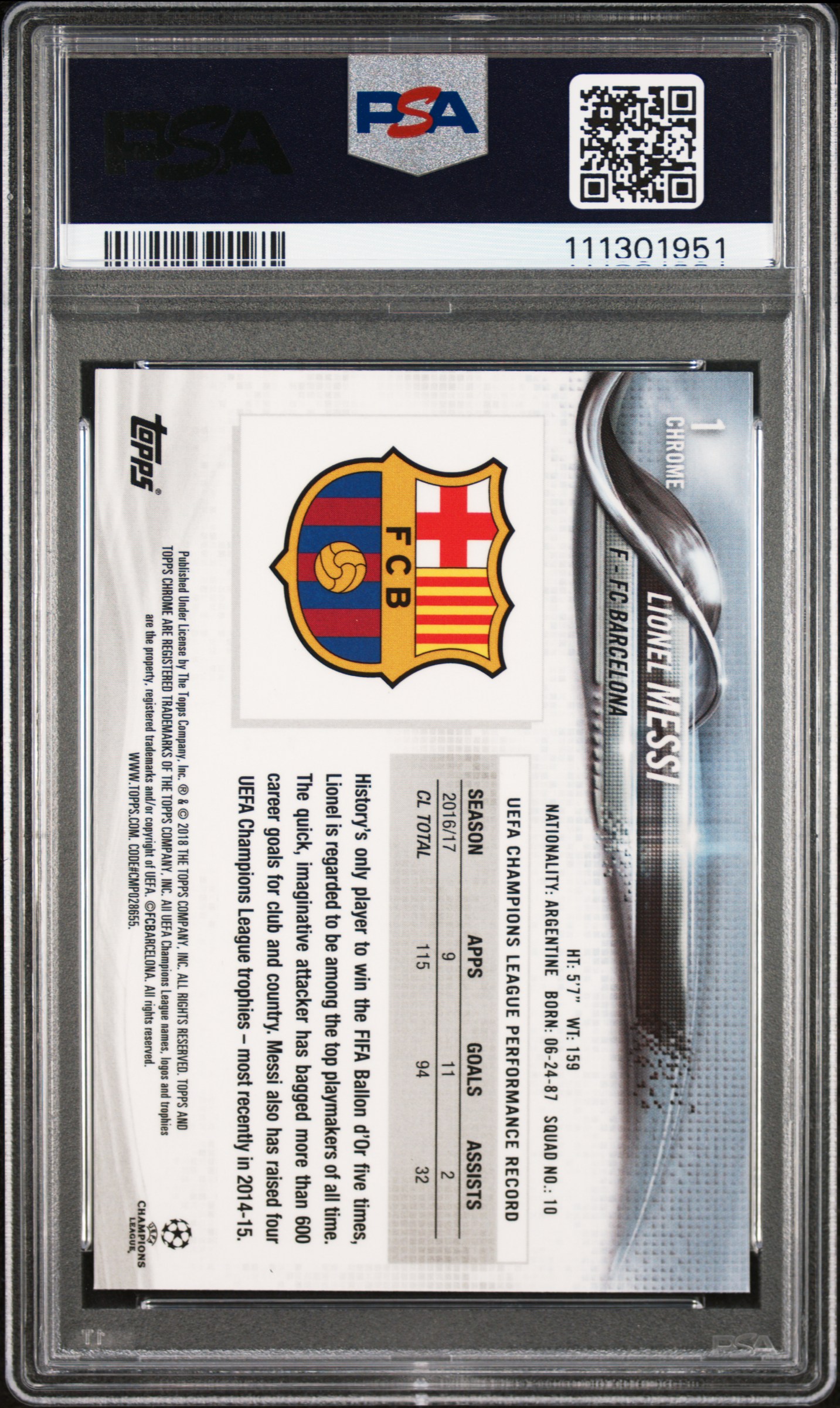 2017 TOPPS CHROME UEFA CHAMPIONS LEAGUE | RIGHT LEG FORWARD LIONEL MESSI 1 back