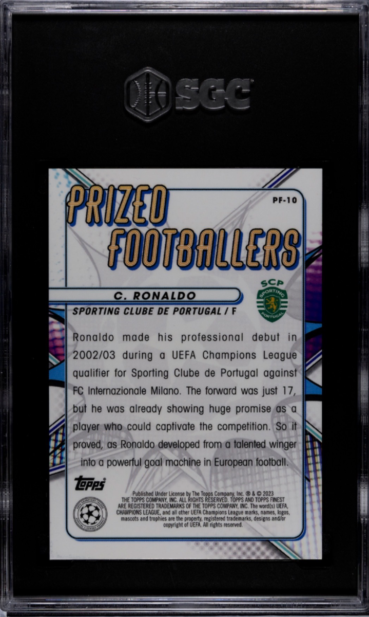 2022 Topps Finest UCC Prized Footballers Cristiano Ronaldo Green Lava Refractor  — back