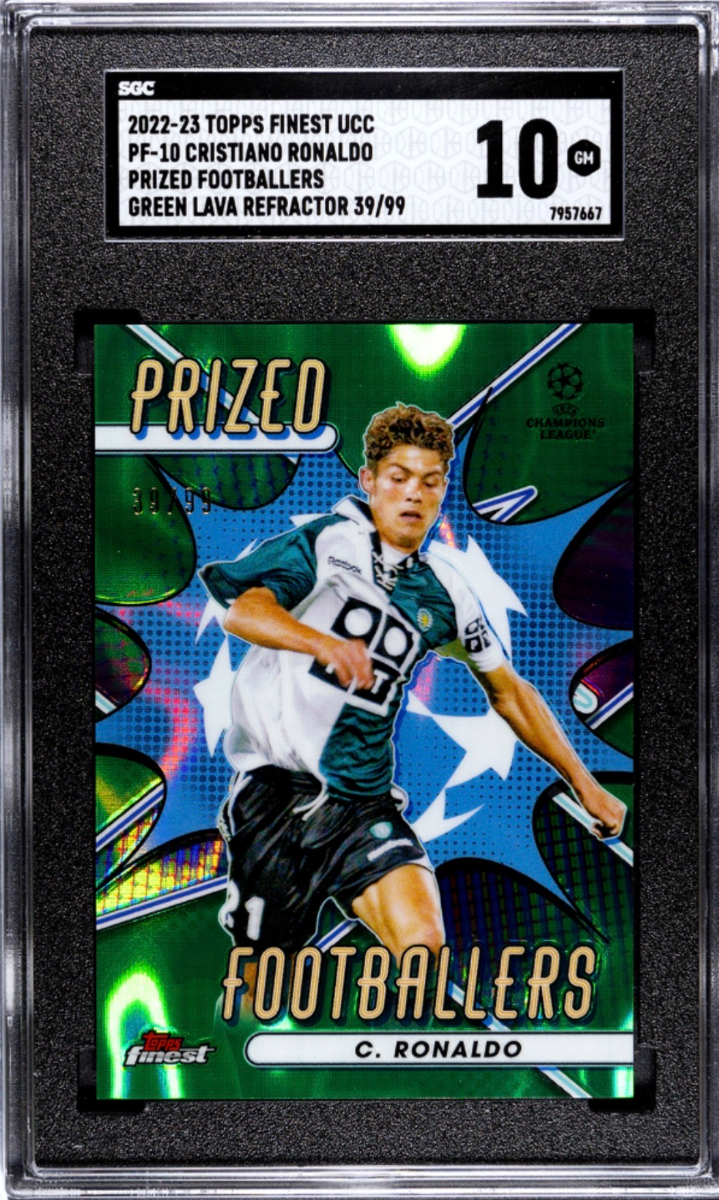 2022 Topps Finest UCC Prized Footballers Cristiano Ronaldo Green Lava Refractor 