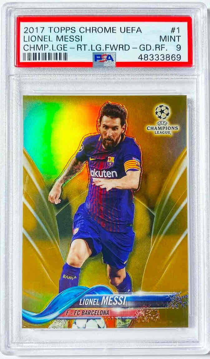 2017 TOPPS CHROME UEFA CHAMPIONS LEAGUE | RIGHT LEG FORWARD-GOLD LIONEL MESSI 1