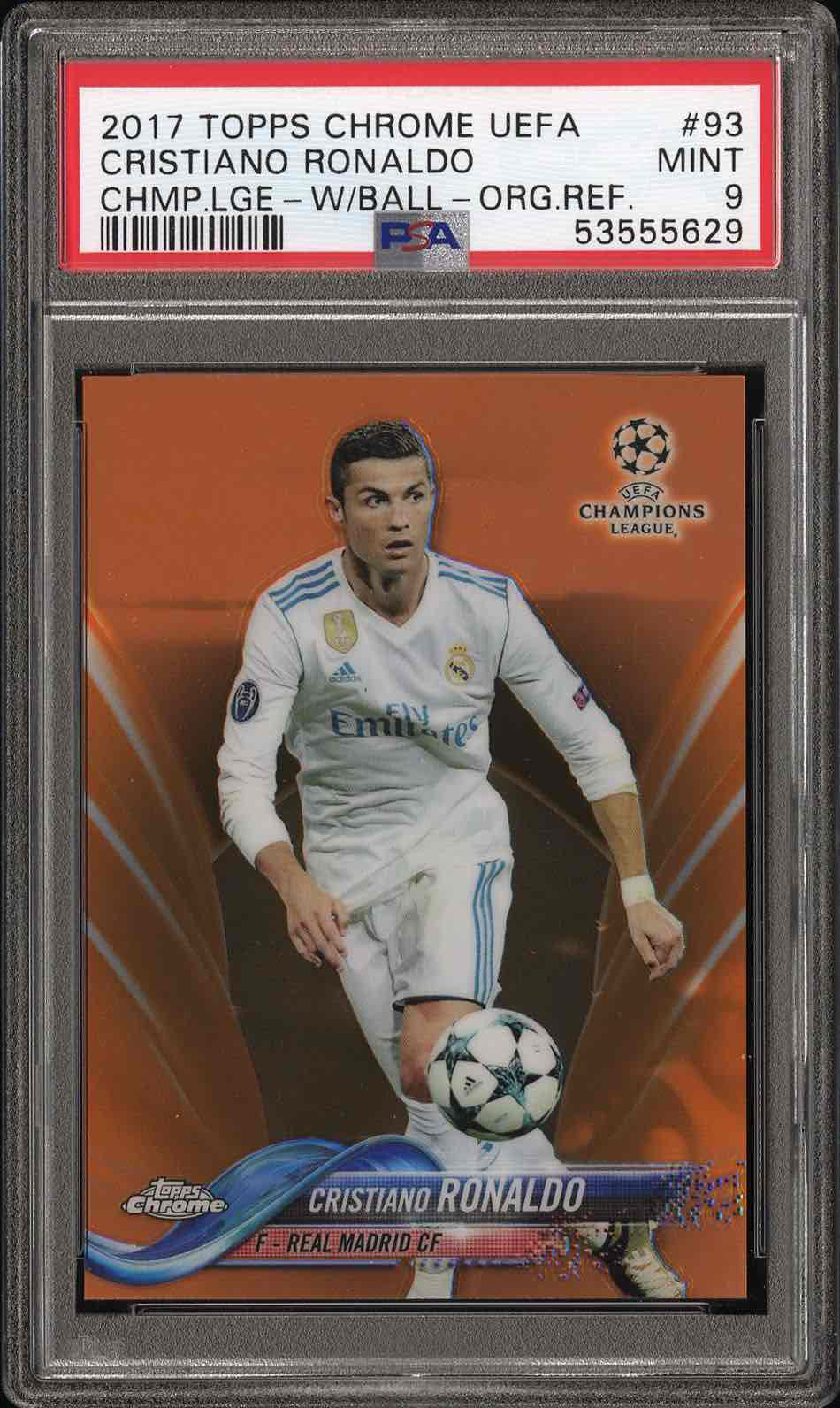 2017 TOPPS CHROME UEFA CHAMPIONS LEAGUE | WITH BALL-ORANGE REFRACTOR CRISTIANO RONALDO 93