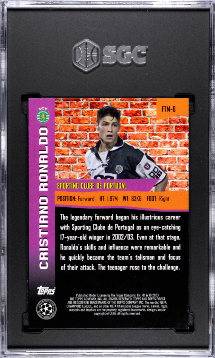 2022 Topps Finest UCC The Man Cristiano Ronaldo Green Lava Refractor — back