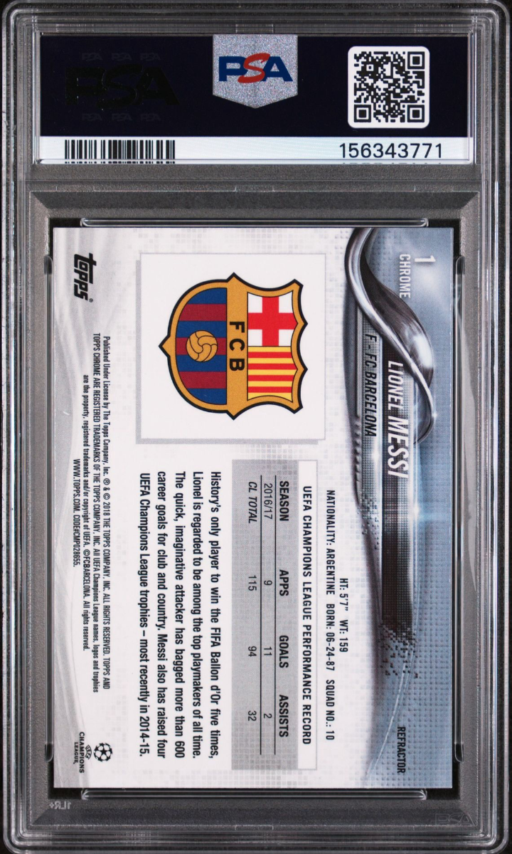 2017 TOPPS CHROME UEFA CHAMPIONS LEAGUE #1 LIONEL MESSI RIGHT LEG FRWRD-REFRACTOR — back