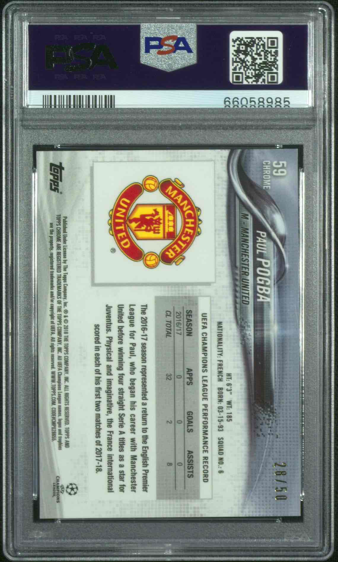 2017 TOPPS CHROME UEFA CHAMPIONS LEAGUE | GOLD REFRACTOR [#7/50]PAUL POGBA 59 back