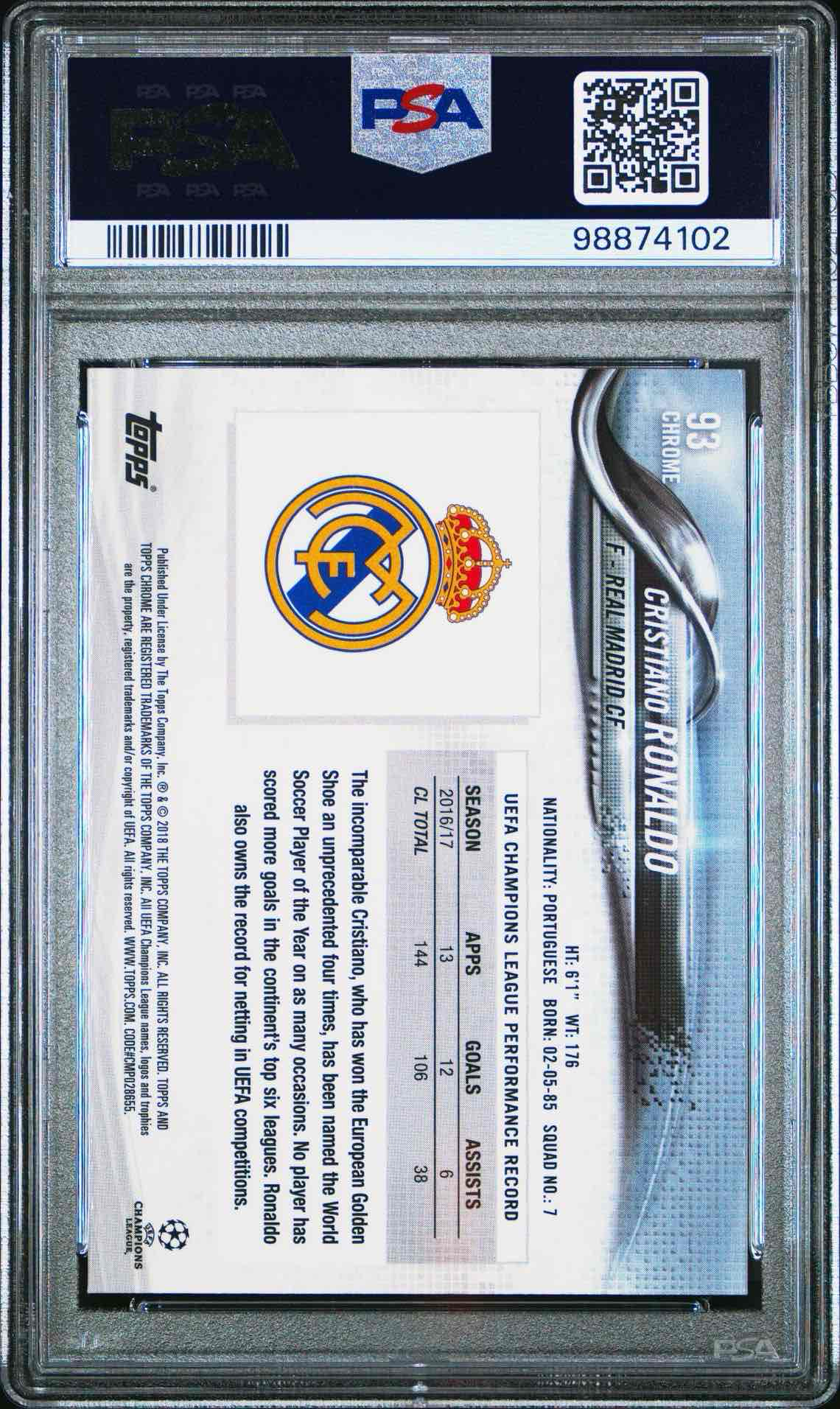2017 TOPPS CHROME UEFA CHAMPIONS LEAGUE | WITH BALLCRISTIANO RONALDO 93 back