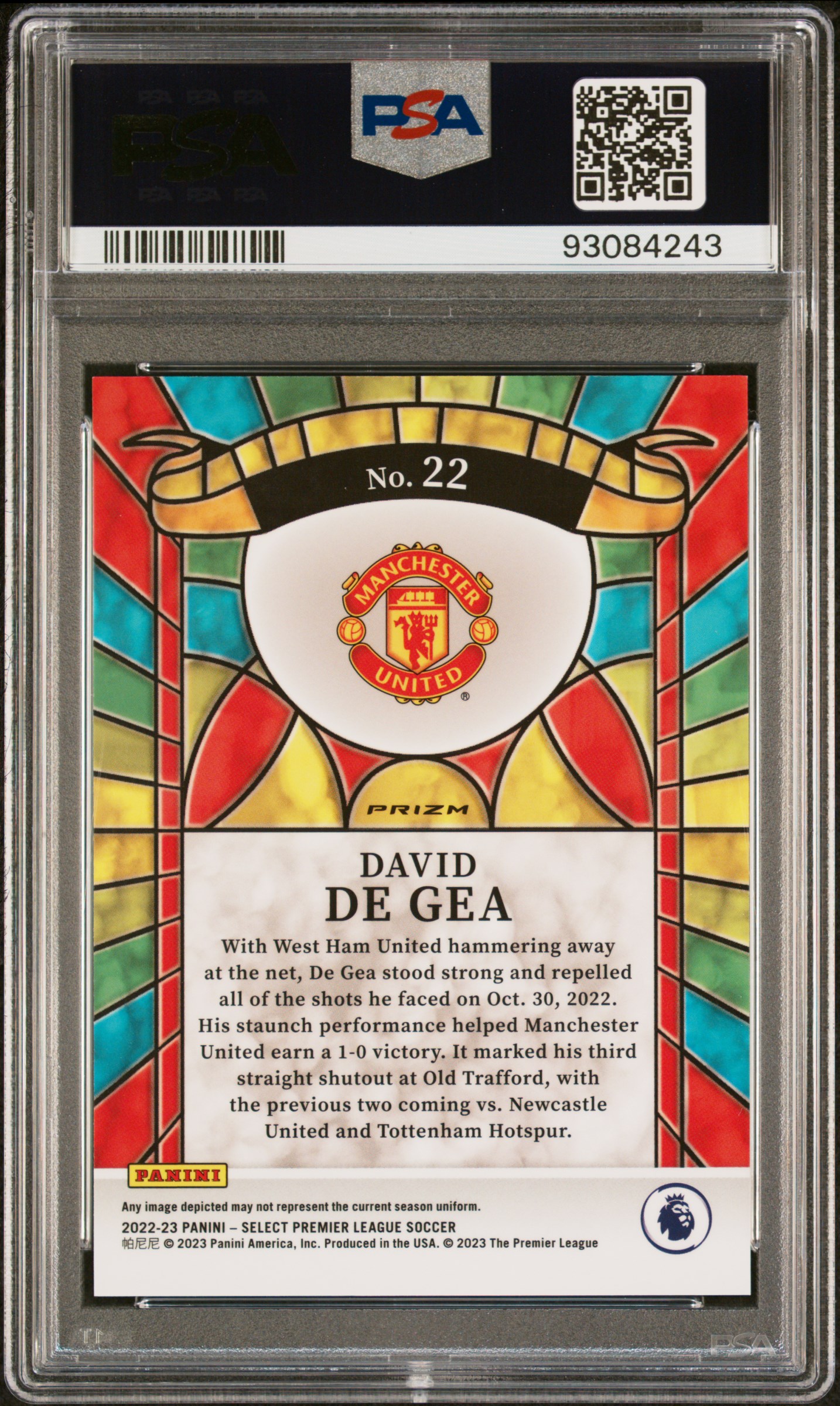 2022-23 PANINI SELECT PREMIER LEAGUE STAINED GLASS DAVID DE GEA 22 — back