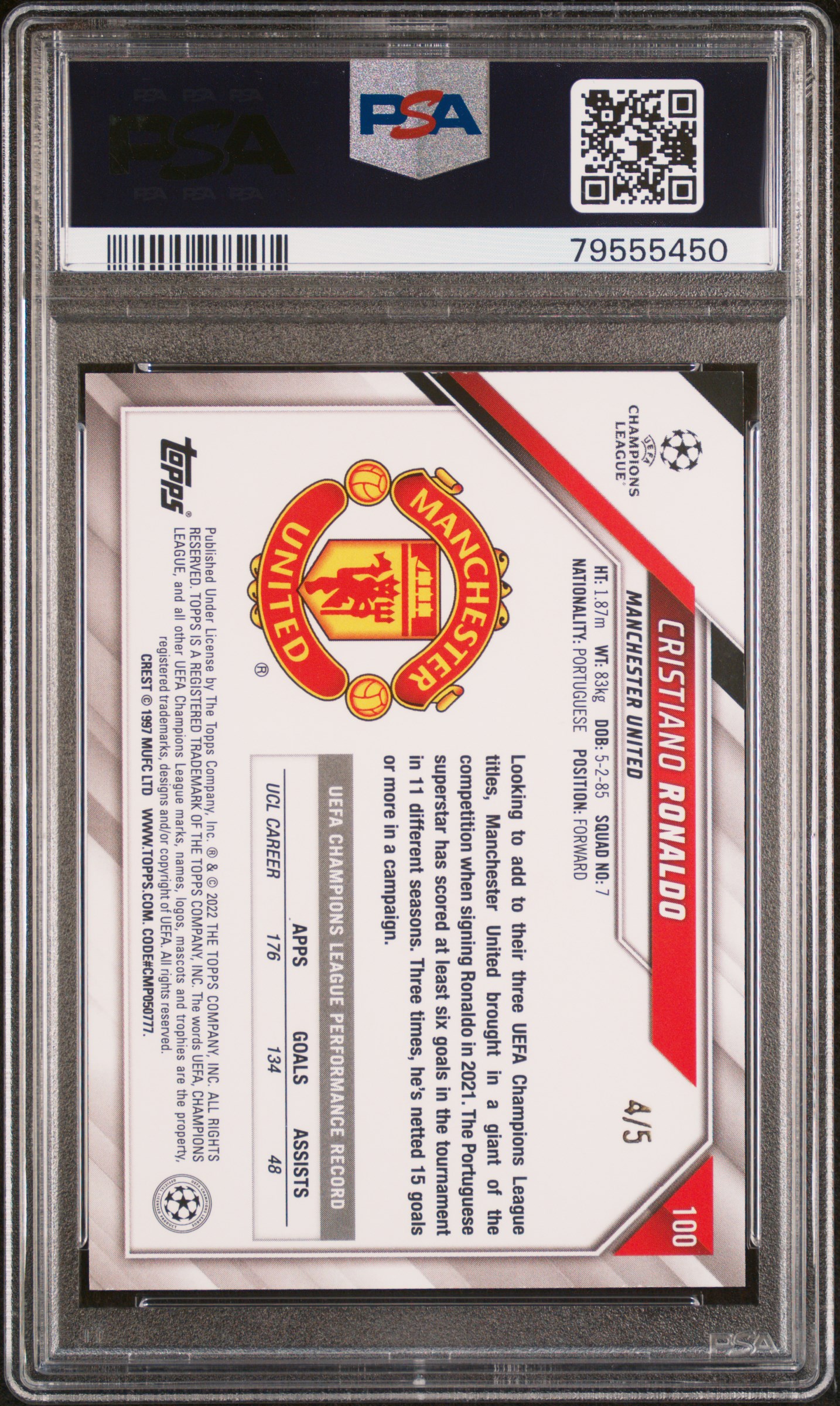 2021 TOPPS UEFA CHAMPIONS LEAGUE 1ST EDITION | RED FOIL [#4/5] CRISTIANO RONALDO 100 back