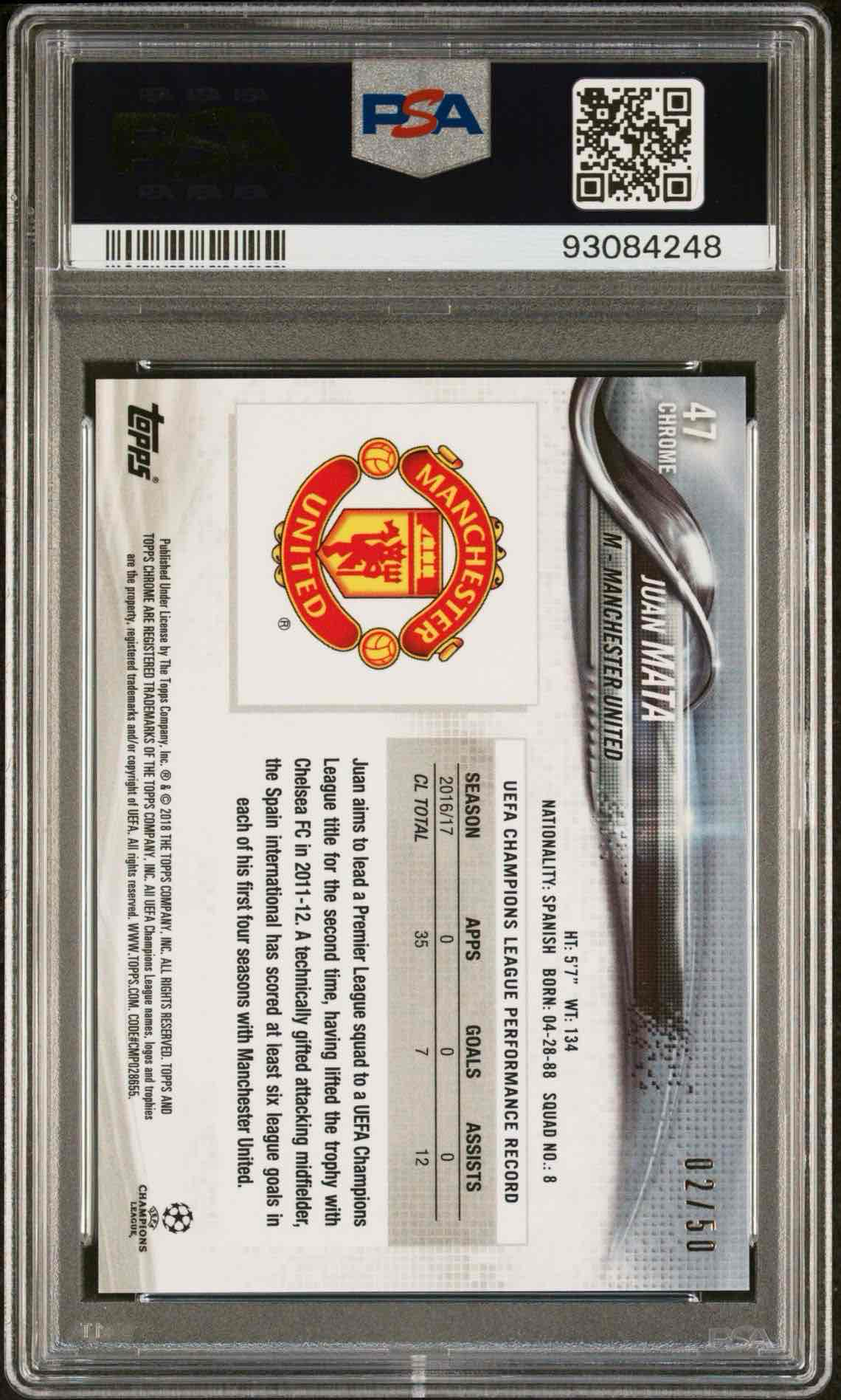 2017 TOPPS CHROME UEFA CHAMPIONS LEAGUE | GOLD REFRACTOR [#2/50]JUAN MATA 47 back