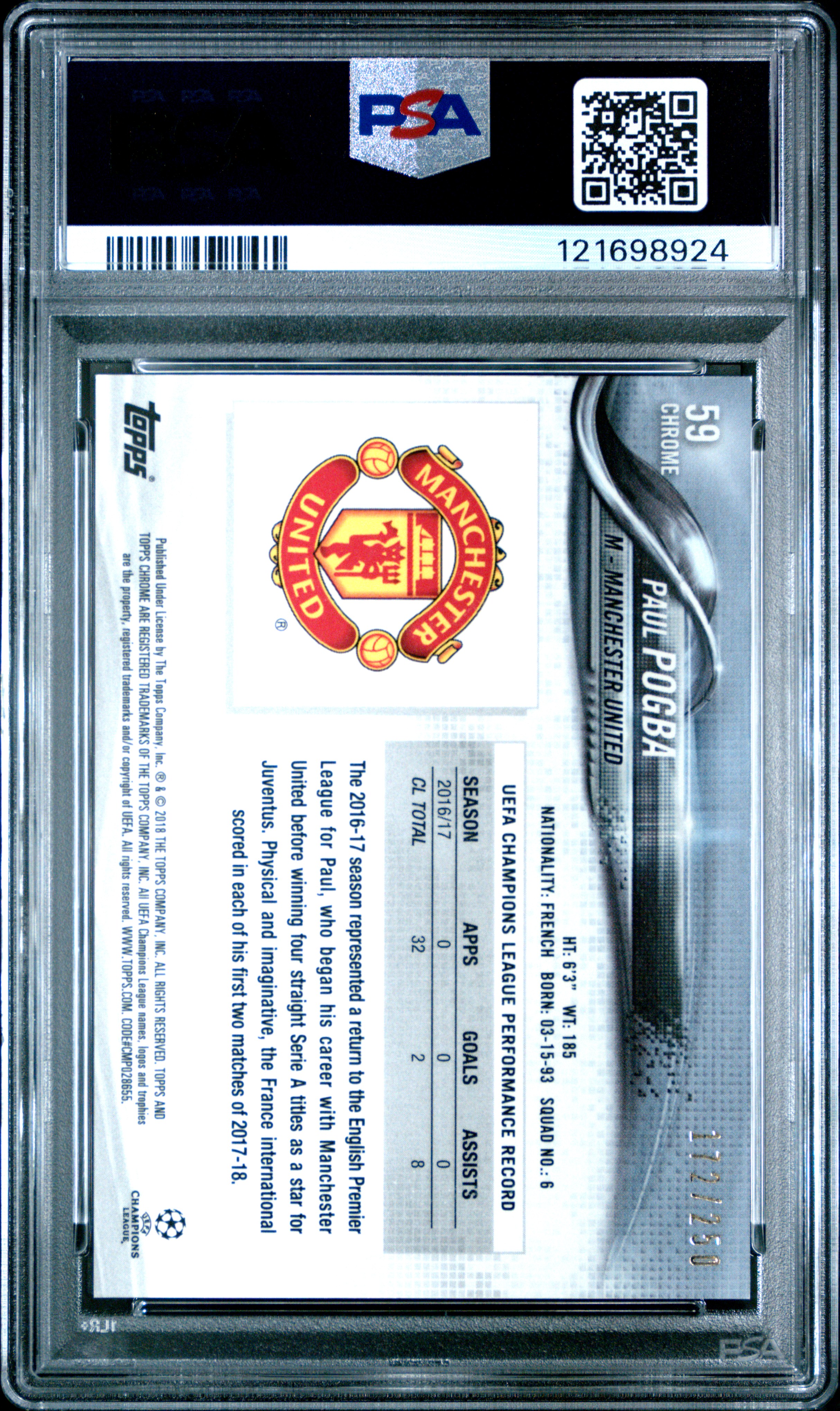 2017 TOPPS CHROME UEFA CHAMPIONS LEAGUE | PURPLE REFRACTOR [#172/250] PAUL POGBA 59 back