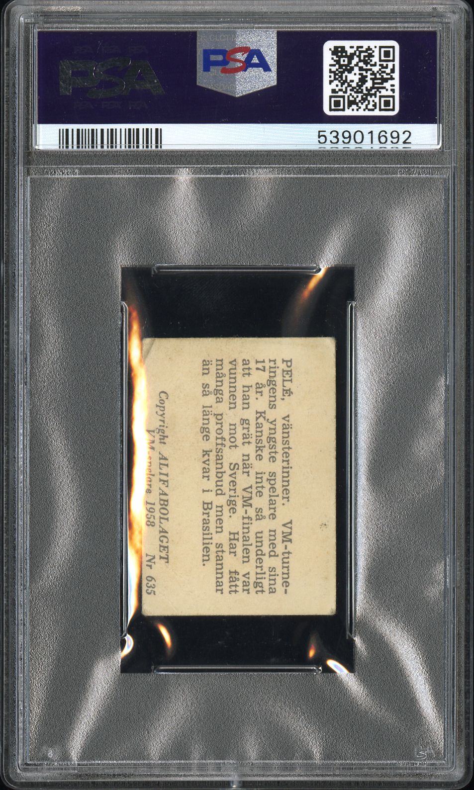 1958 ALIFABOLAGET ROOKIE CARD PELE 635 — back