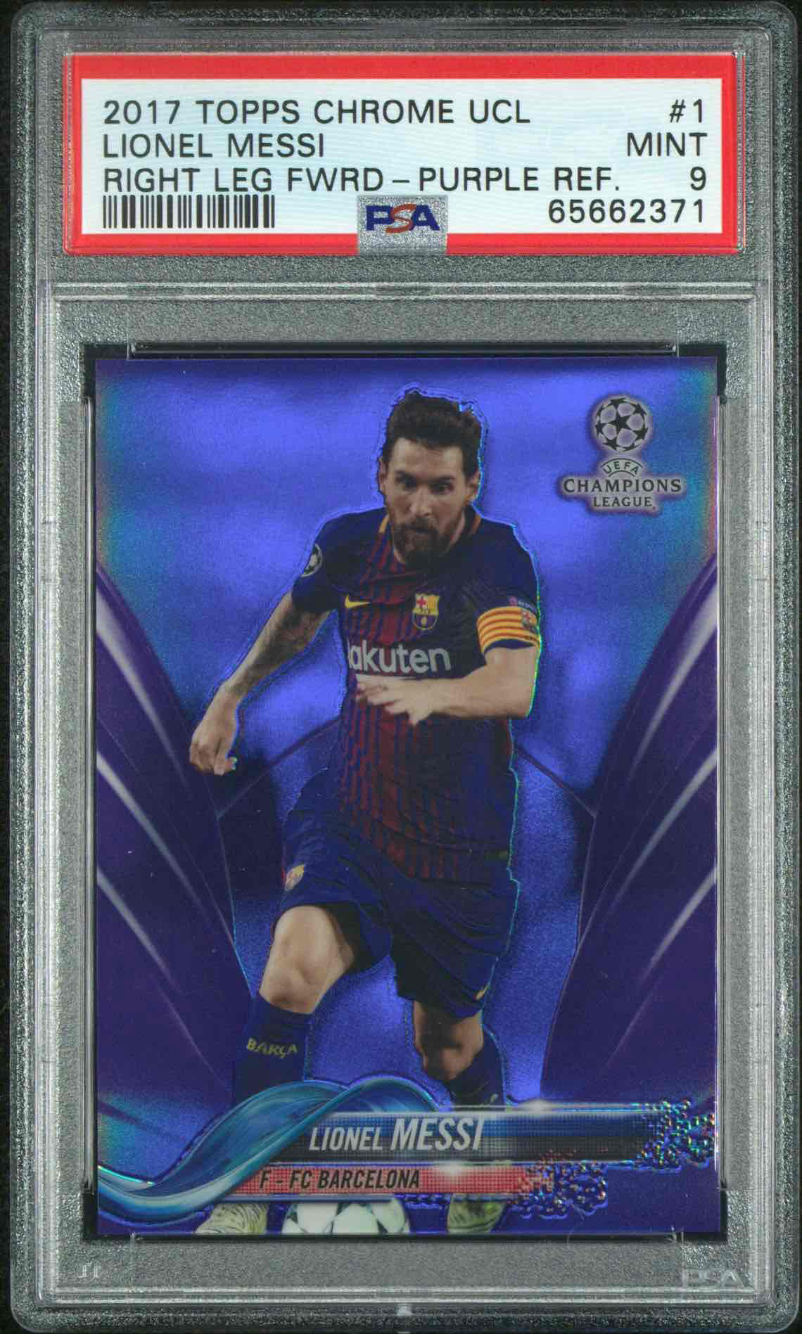 2017 TOPPS CHROME UEFA CHAMPIONS LEAGUE | RIGHT LEG FOWARD-PURPLE LIONEL MESSI 1