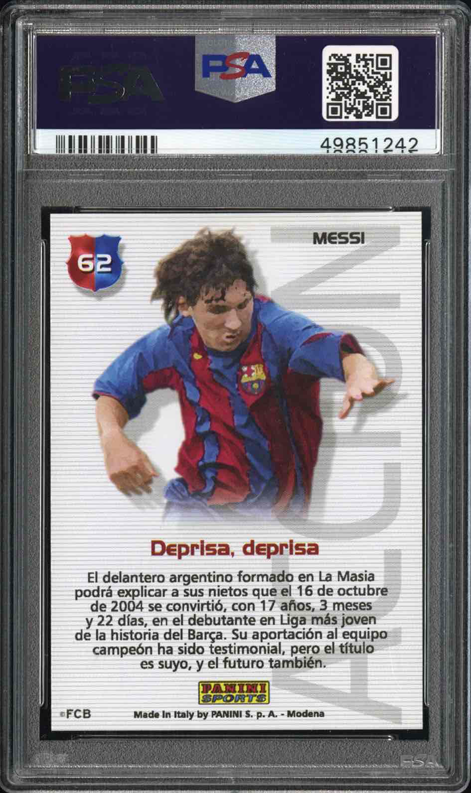 2004 PANINI SPORTS MEGA CRACKS BARCA | CAMPEON (SPANISH) ROOKIE CARDLIONEL MESSI 62 back