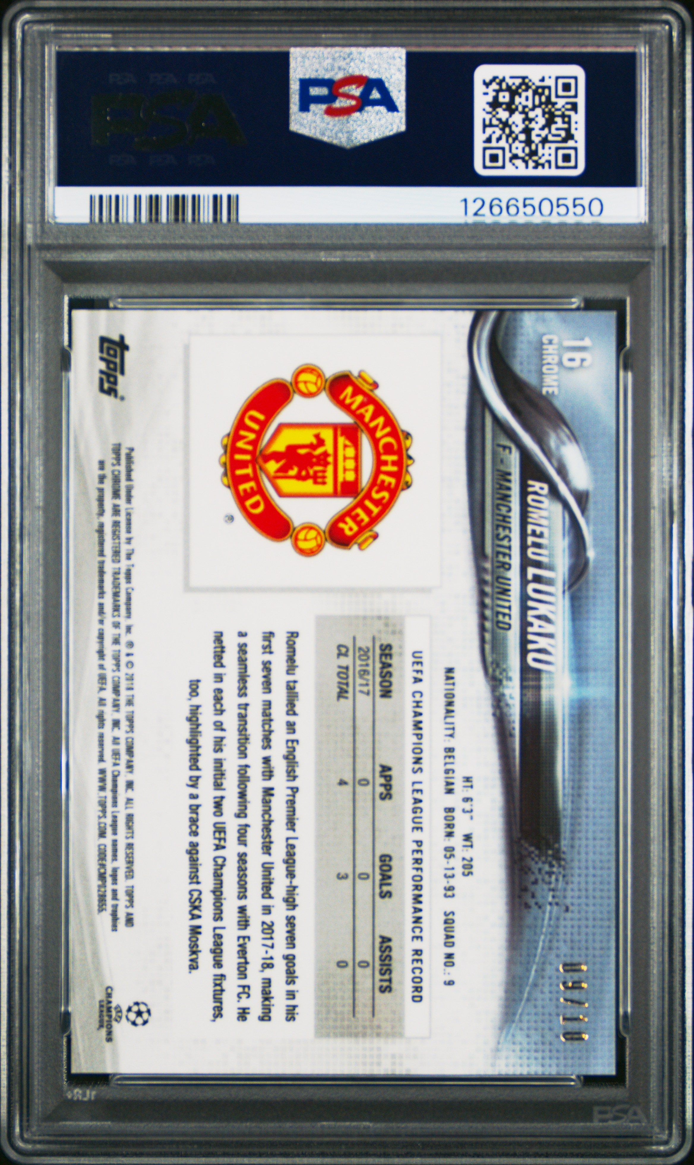 2017 TOPPS CHROME UEFA CHAMPIONS LEAGUE | RED REFRACTOR [#9/10] ROMELU LUKAKU 16 back