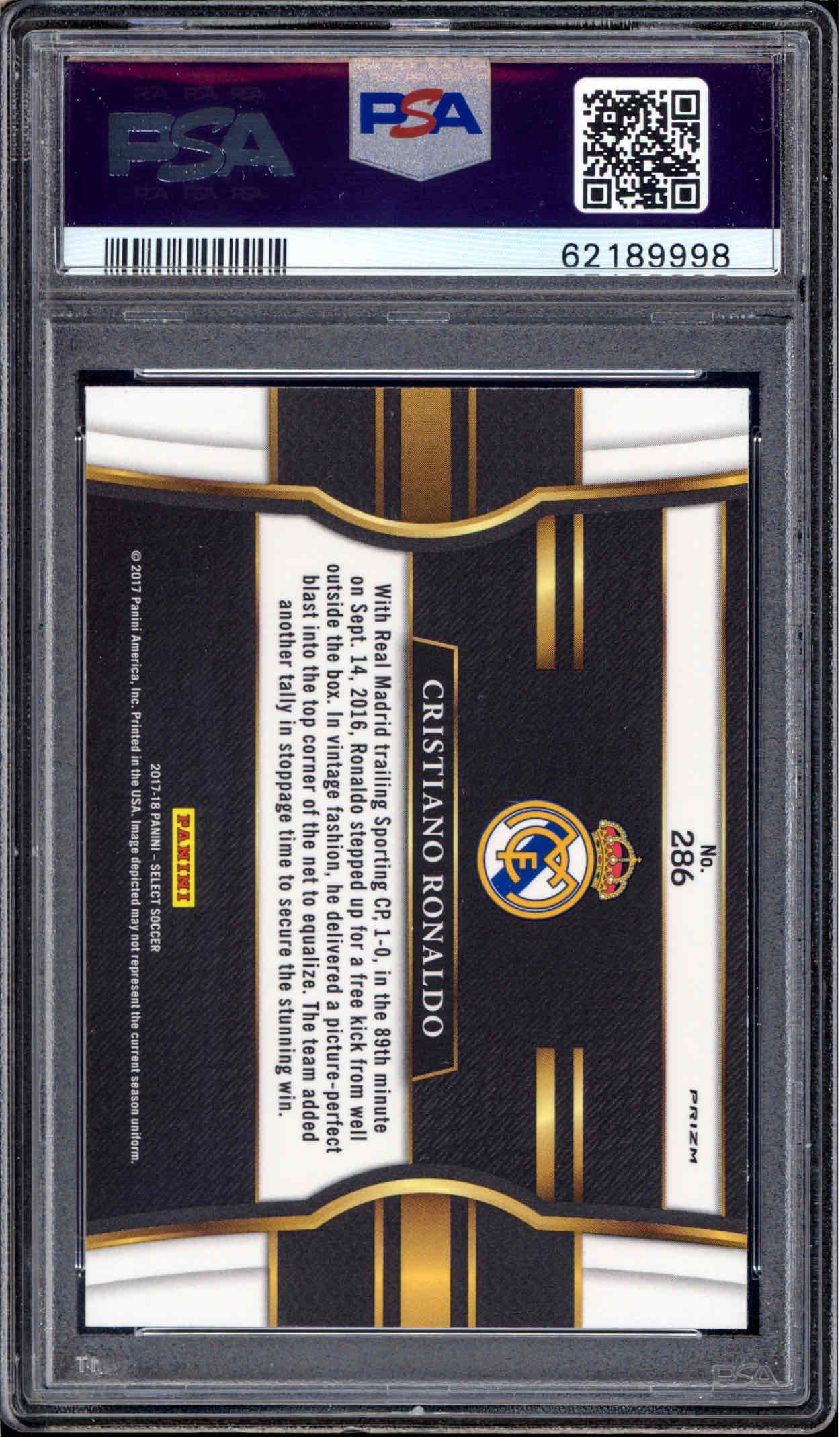 2017 Select Cristiano Ronaldo Field Level Checkerboard - PSA 10 back