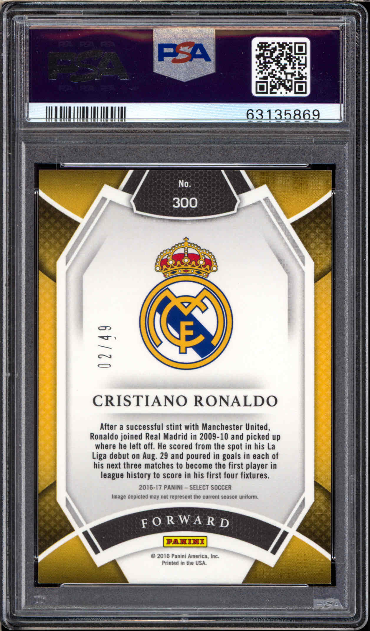 2016 Select Cristiano Ronaldo Field Level Copper /49 - PSA 9 back