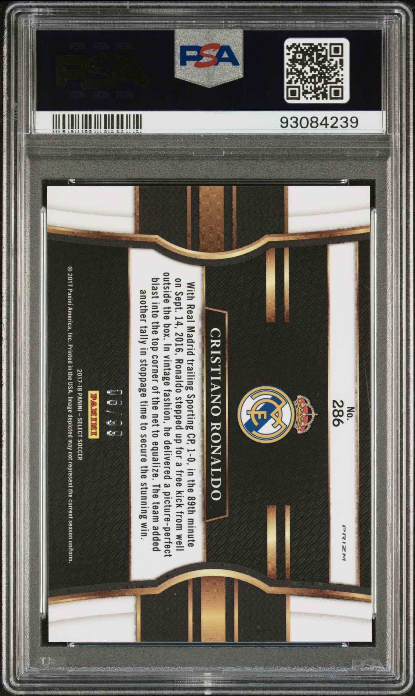 2017 Select Cristiano Ronaldo Field Level White /99 - PSA 10 back