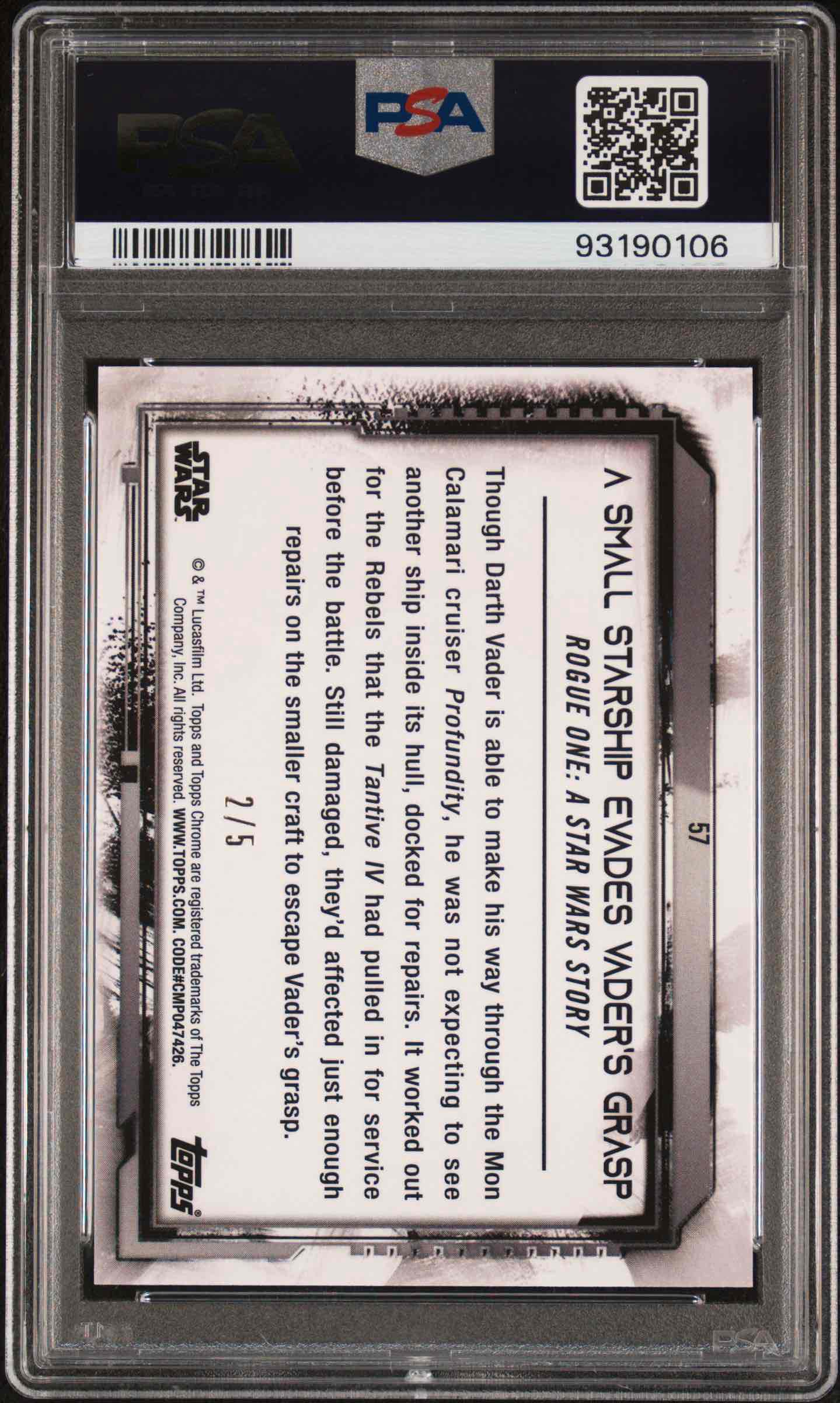 2021 Star Wars Legacy Chrome A Small Starship Evades Vader’s Grasp Red /5 - PSA 9 back