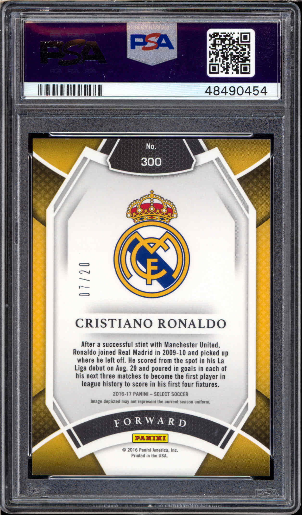 2016 Select Cristiano Ronaldo Field Level Camo 7/20 - PSA 9 back