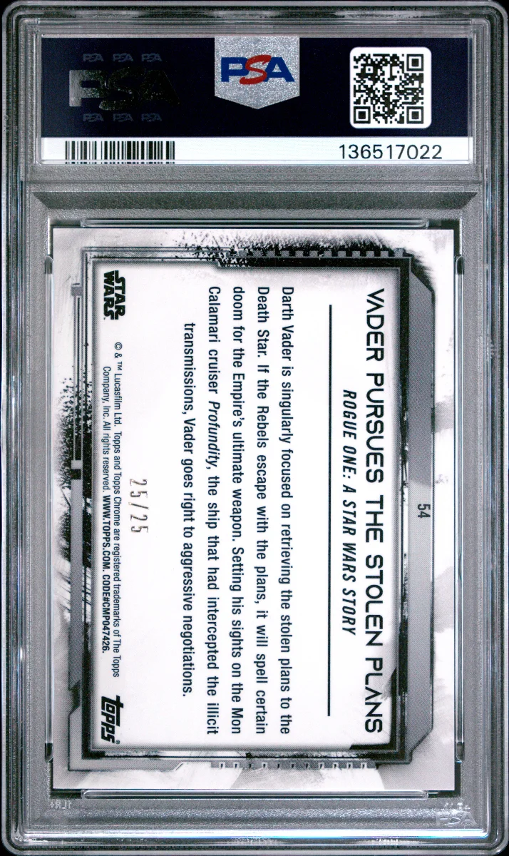 2021 Star Wars Legacy Chrome Vader Pursues The Stolen Plans Orange /25 - PSA 9 back