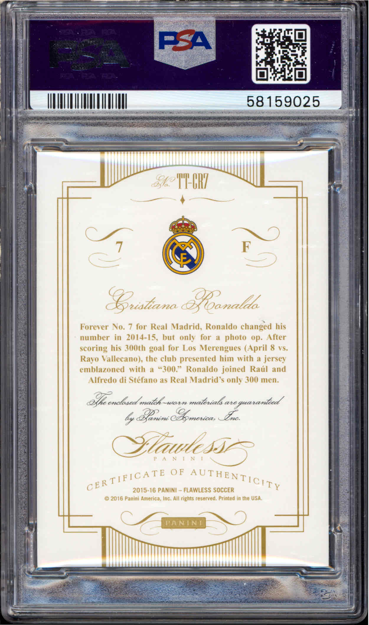 2016 Flawless Cristiano Ronaldo Tools of The Trade /11 - PSA 9 back