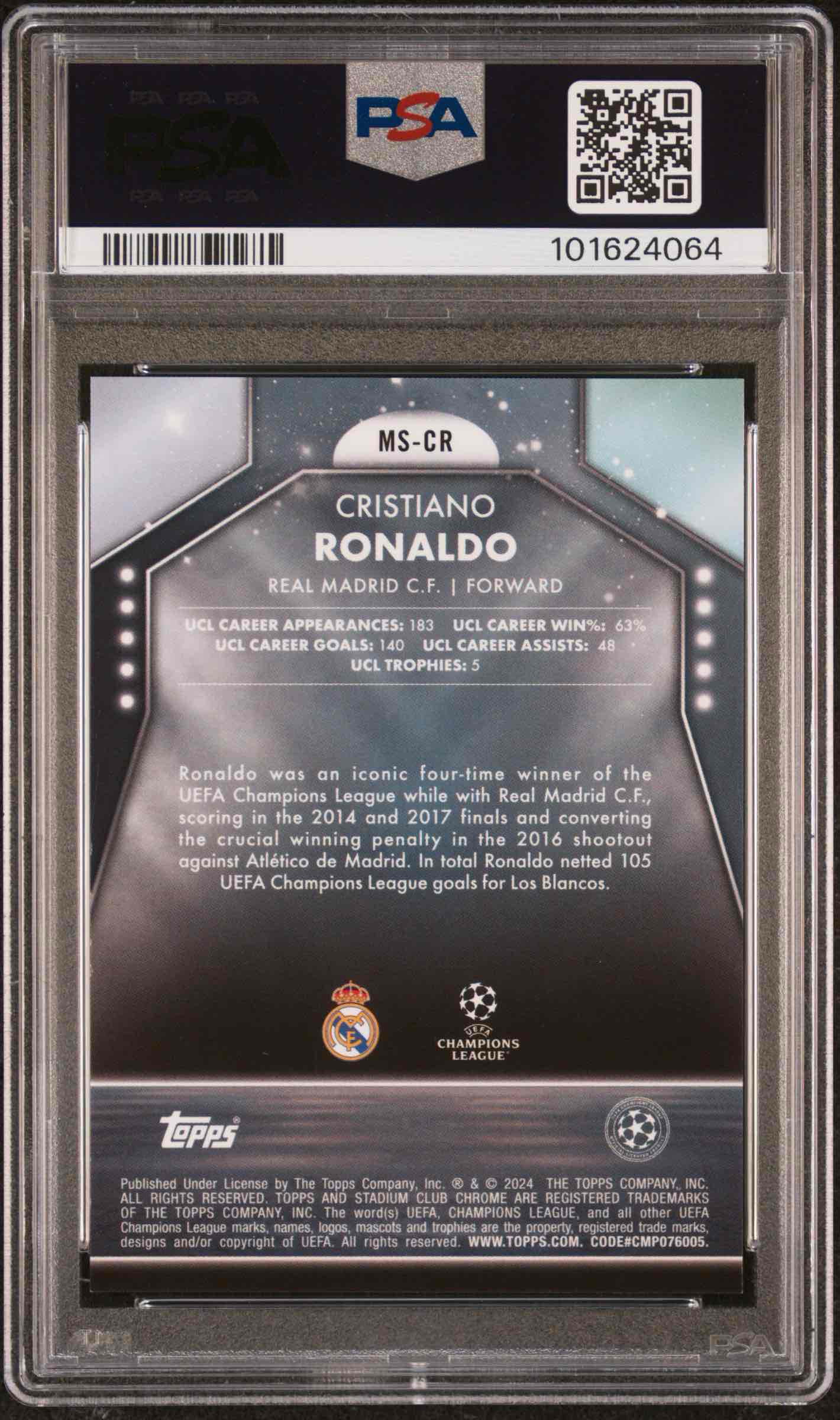 2023-24 Topps Stadium Club UCL CR7 Main Stage Black /10 - PSA 9 back