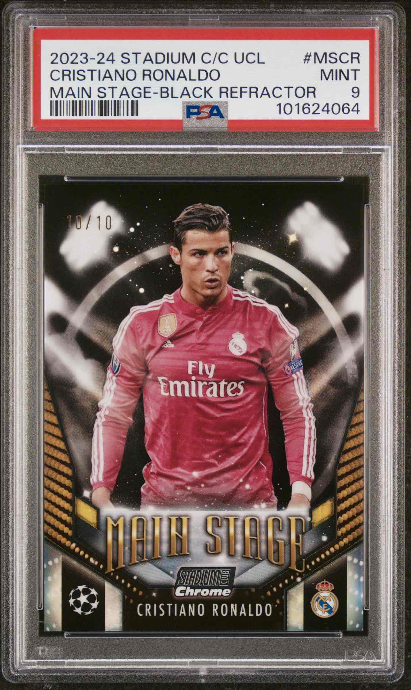 2023-24 Topps Stadium Club UCL CR7 Main Stage Black /10 - PSA 9