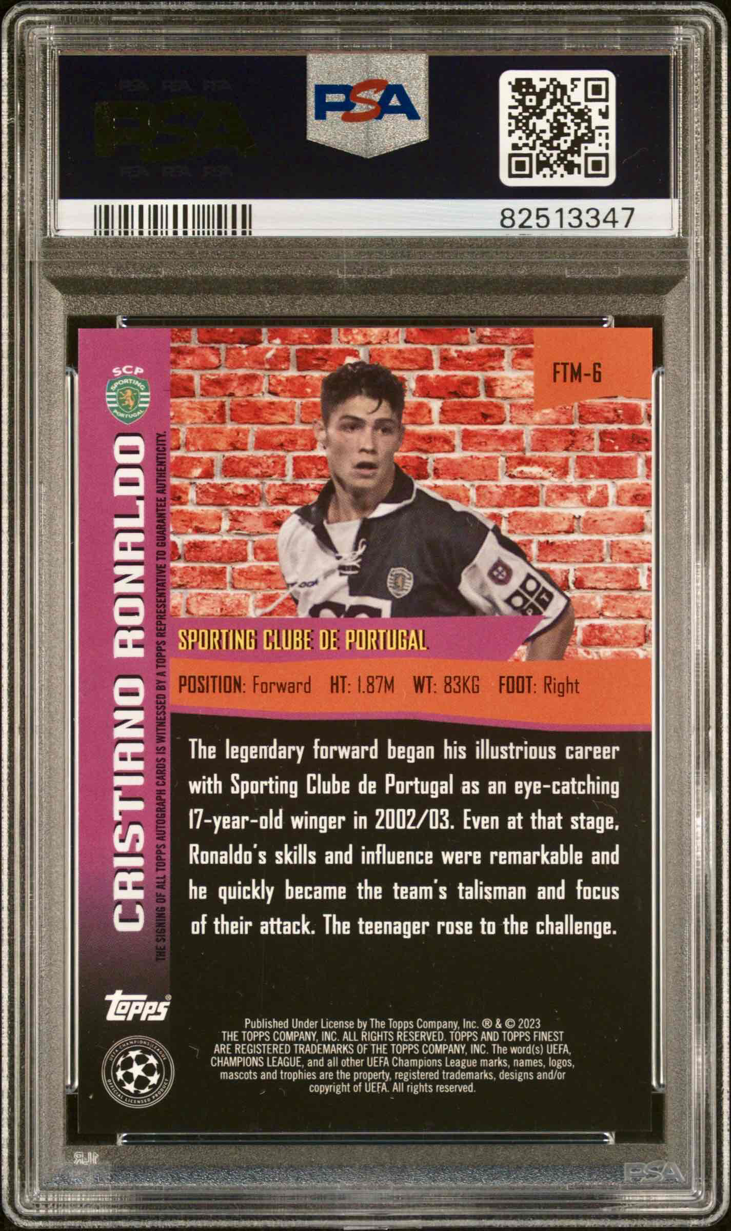 2022-23 Topps Finest UCC Cristiano Ronaldo The Man Auto /25 - PSA 10 back
