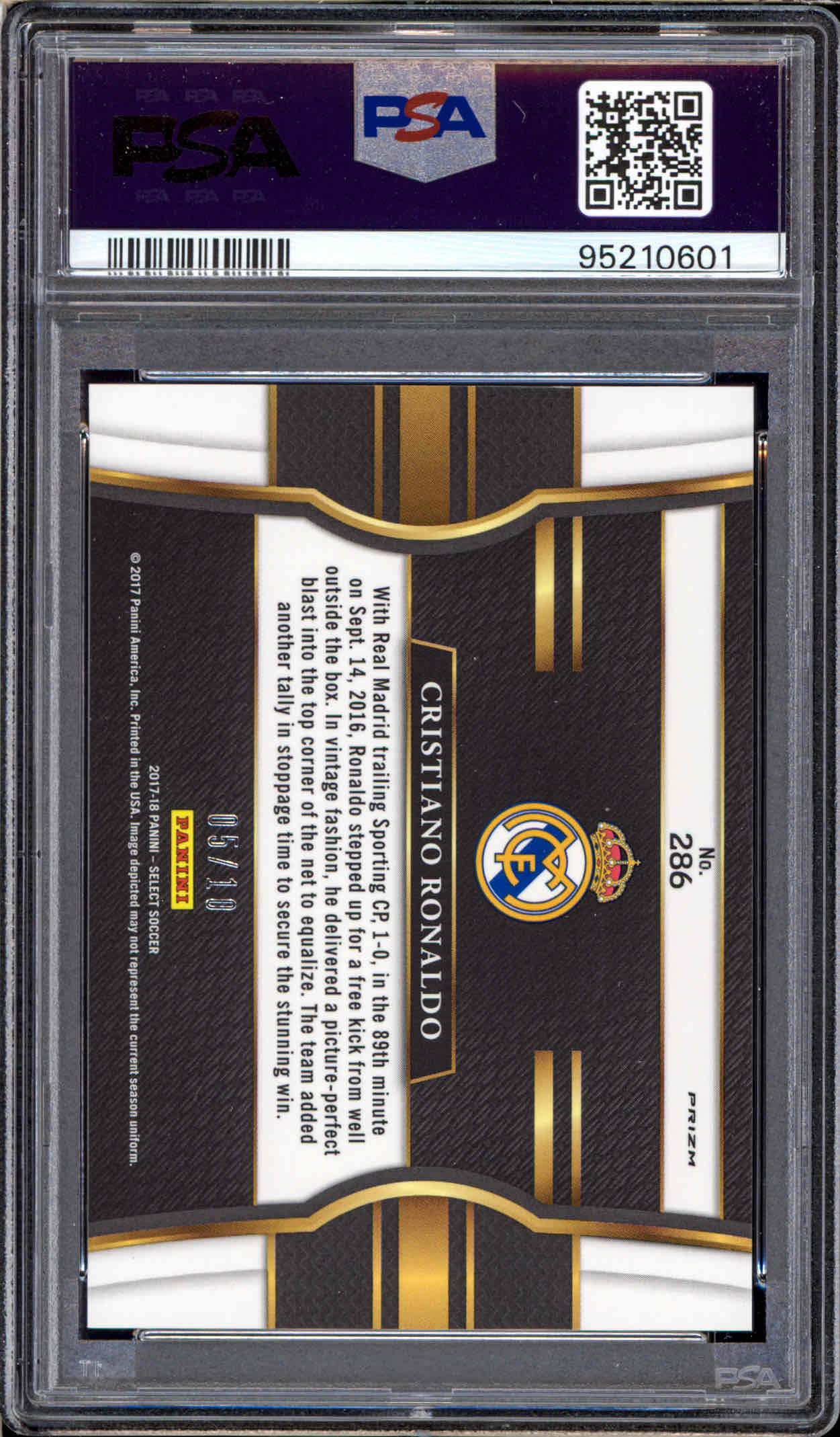 2017 Select Cristiano Ronaldo Field Level Gold /10 - PSA 10 back