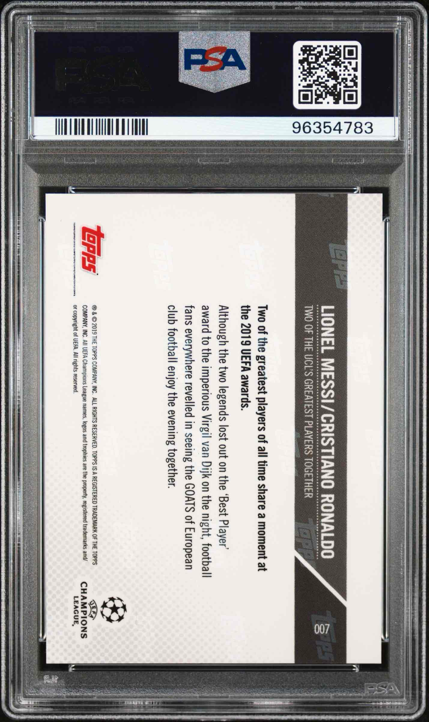 2019 Topps Now Messi/Ronaldo UEFA CL - PSA 10 back