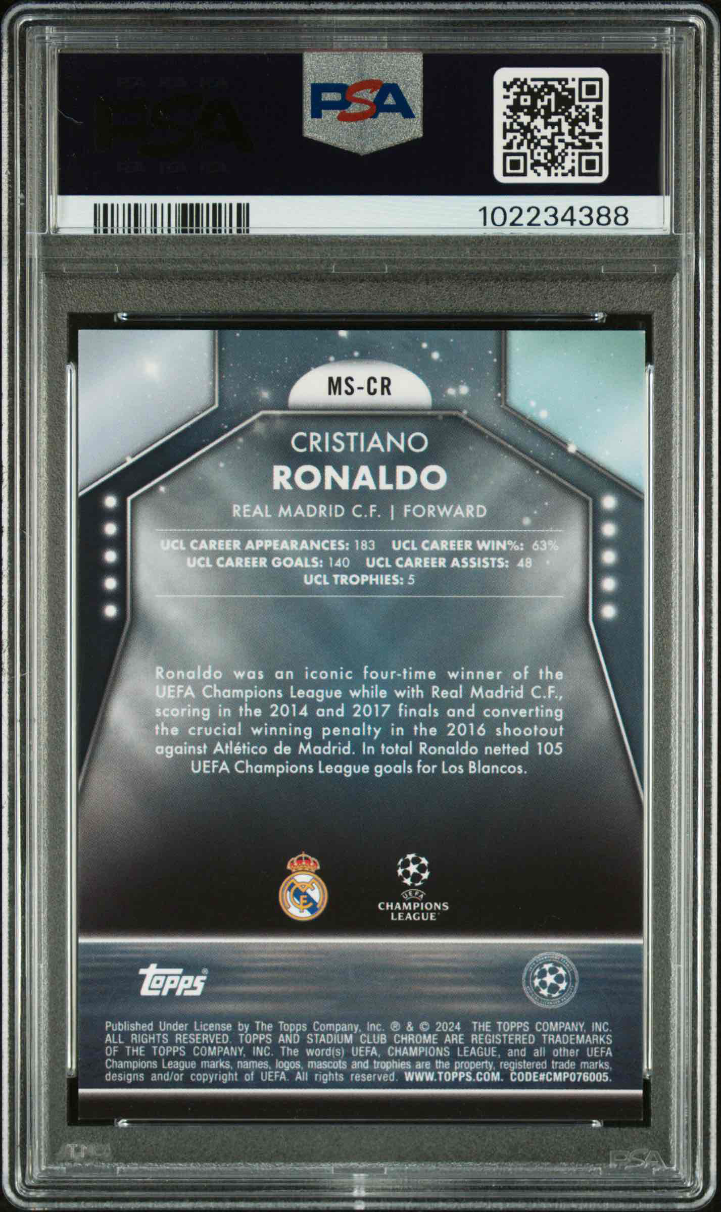2023-24 Topps Stadium Club UCL CR7 Main Stage Red /5 - PSA 10 back