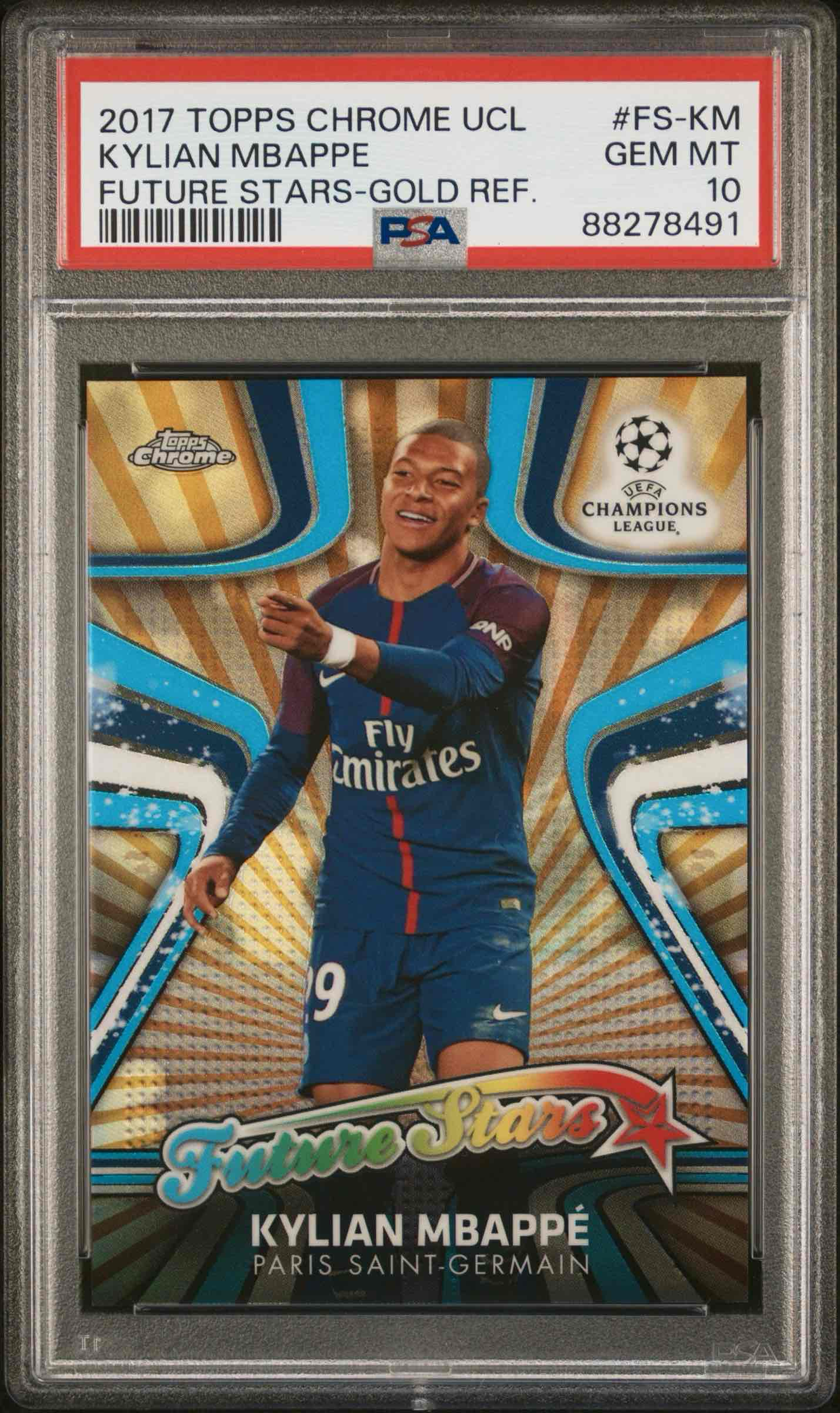 2017 Topps Chrome UCL Kylian Mbappe Future Stars Gold /50 RC - PSA 10