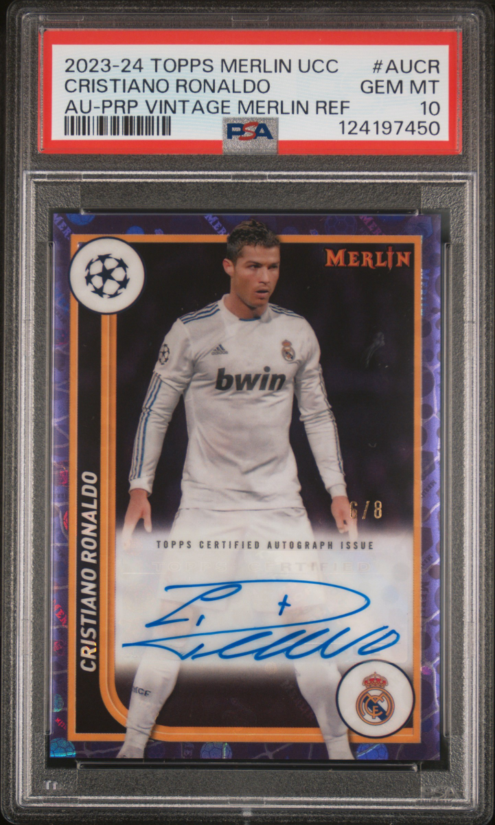 2023-24 Topps Merlin UCC Cristiano Ronaldo Purple Vintage Merlin Auto /8 