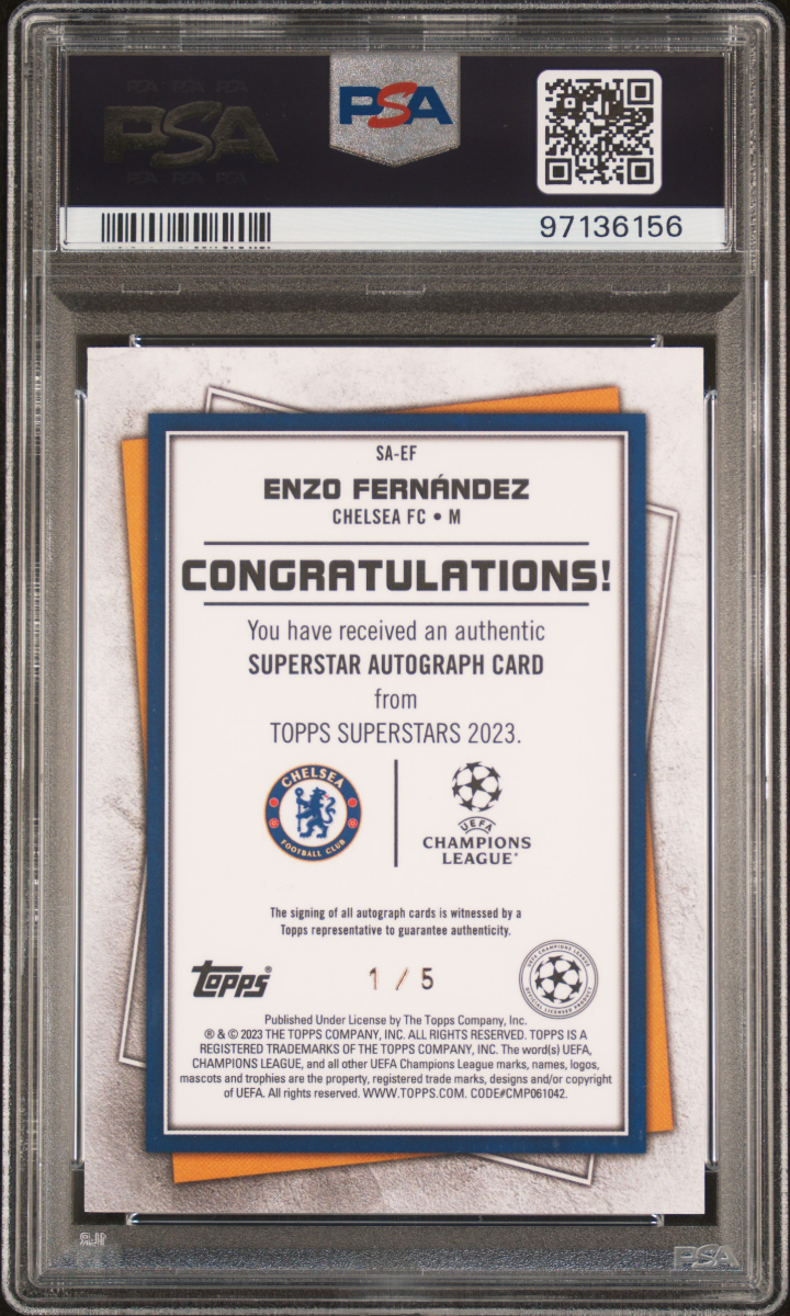 2022-23 TOPPS UEFA SUPERSTARS CHROME SUPERSTAR AUTOGRAPHS | RED WAVE [#1/5]ENZO FERNANDEZ EF — back